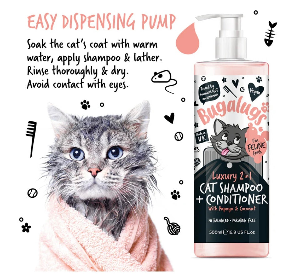 Bugalugs 2 in 1 Cat Shampoo Papaya & Coconut 250ml