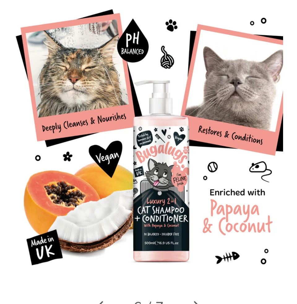 Bugalugs 2 in 1 Cat Shampoo Papaya & Coconut 250ml