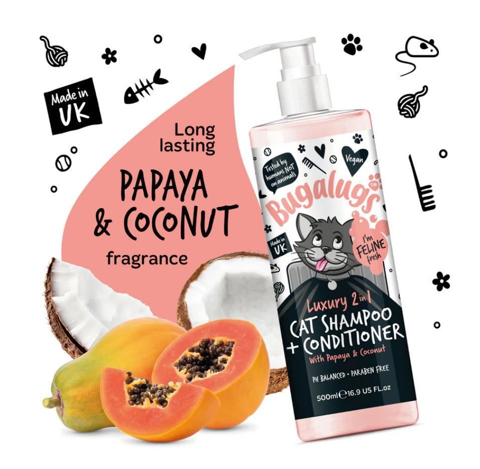 Bugalugs 2 in 1 Cat Shampoo Papaya & Coconut 250ml