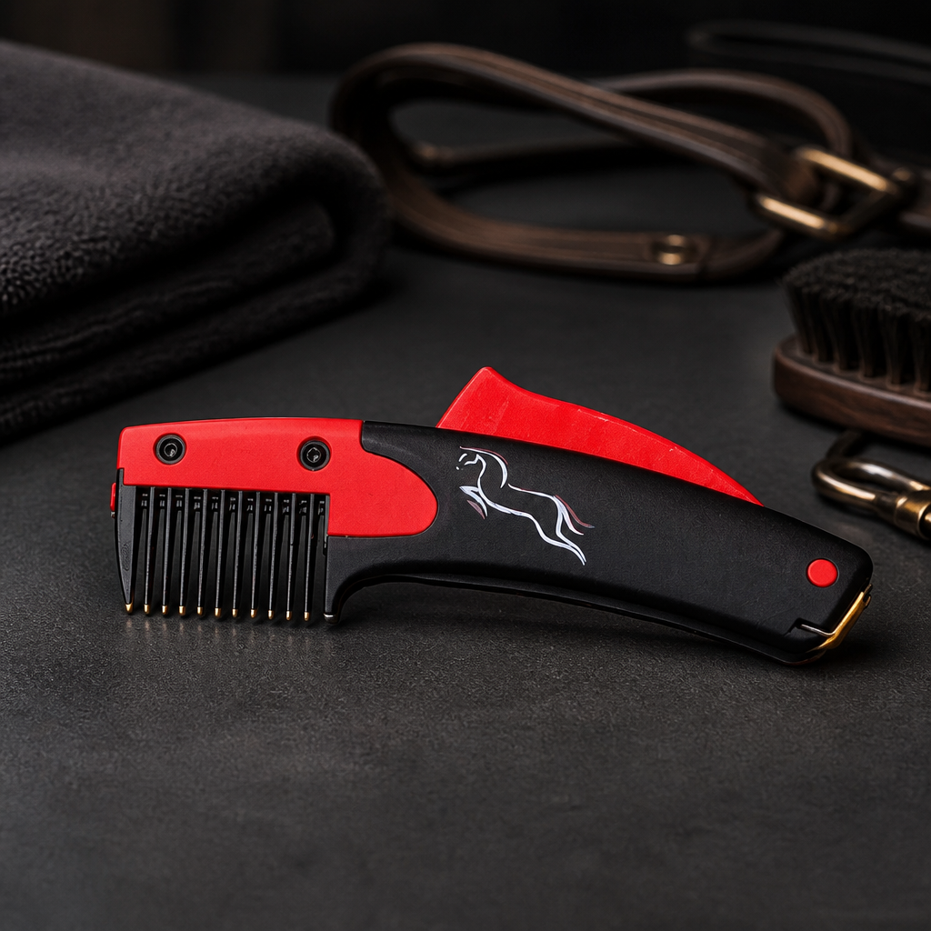 Mane / Tail cutting comb with stainless steel blades .
