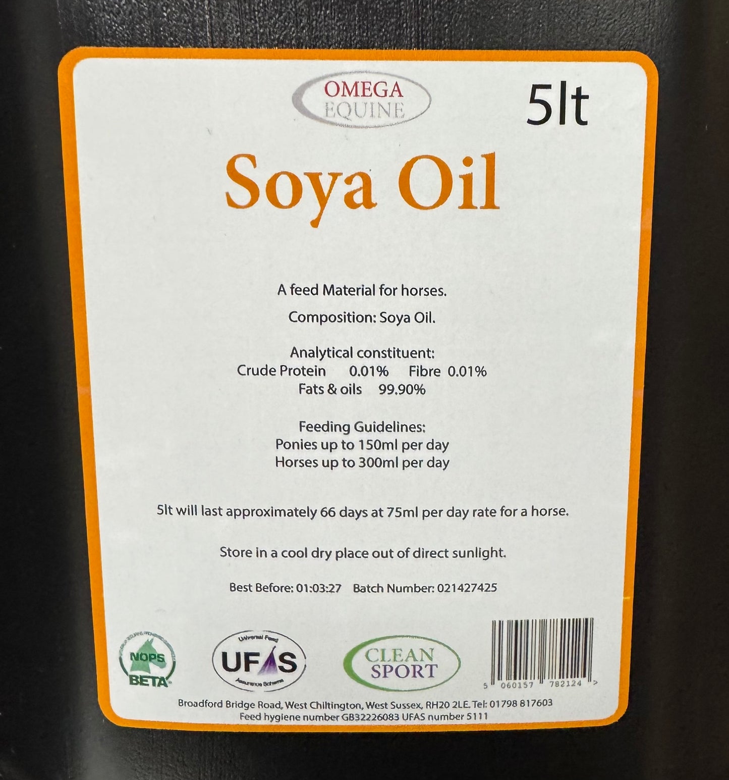 Omega equine Soya Oil 5L