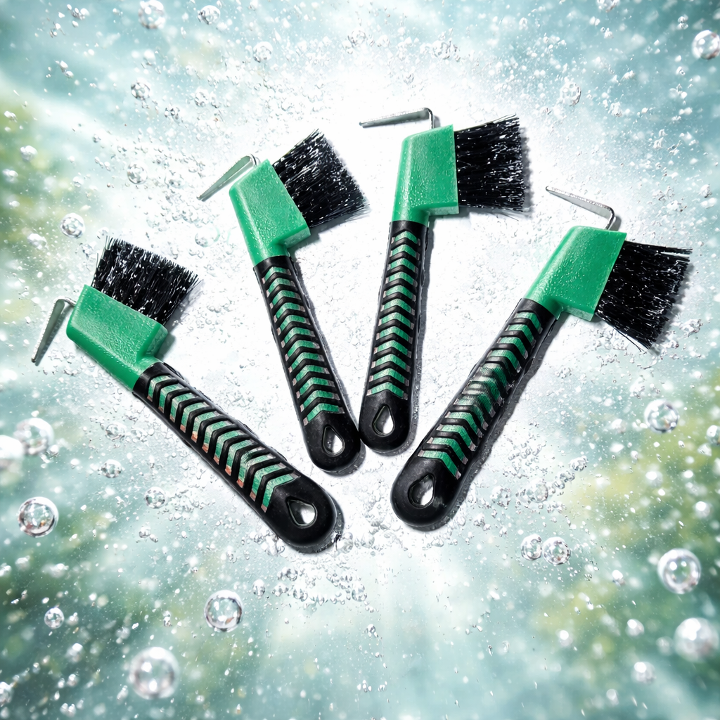 Hoof pick with brush combination