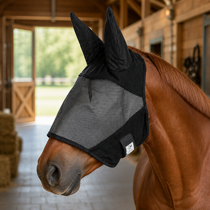 Ultrashield Fly Mask with ears 80% UV resistant (Black)